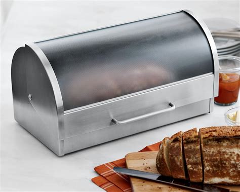 metal and glass bread box|stainless steel countertop bread box.